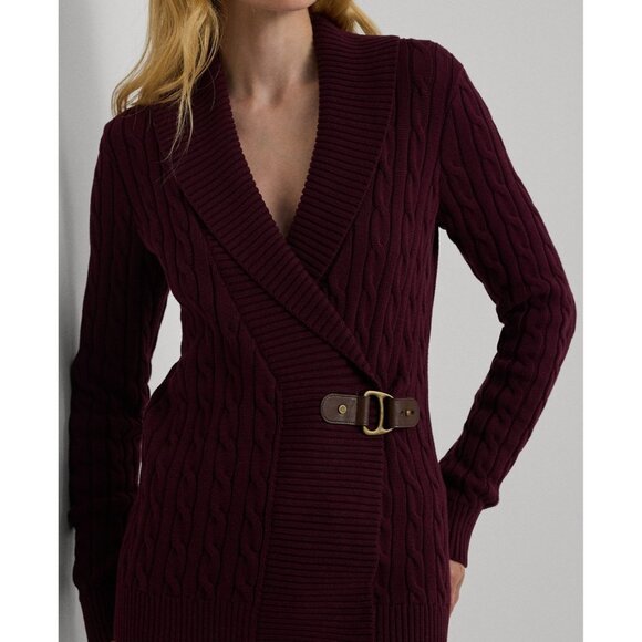 Lauren Ralph Lauren Petite Buckled Cotton Sweater Burgundy Red Size PM MSRP $145 - Picture 2 of 4